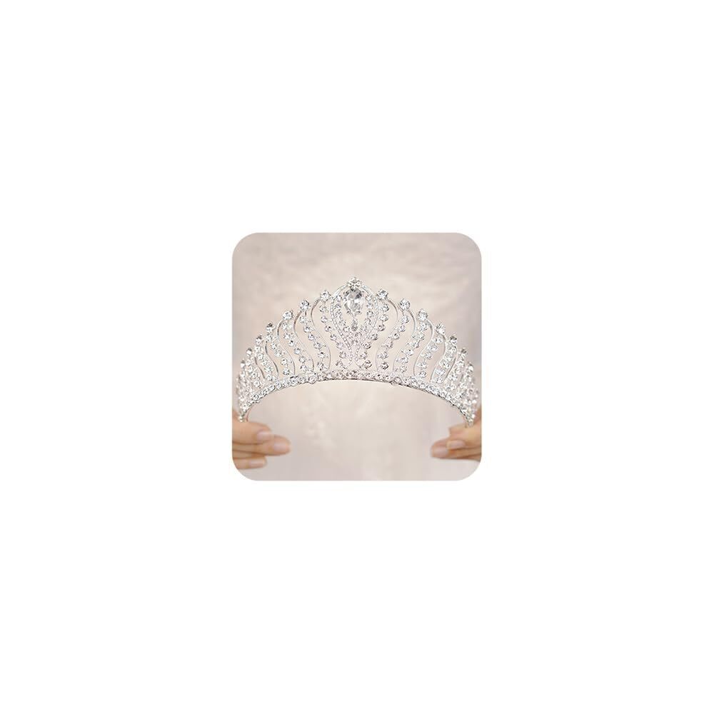 6702 Silver Crystal Crown Queen Rhinestone Tiara Crystal Headband Wedding